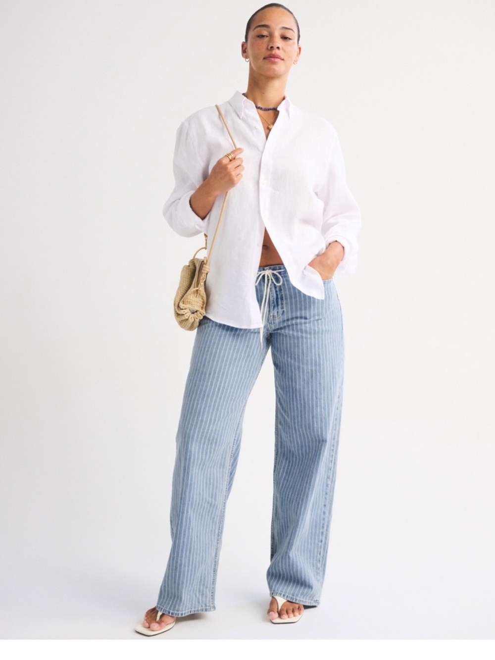 Abercrombie Curve Love Linen Blend Low Rise Ultra Loose Drawstring Jean